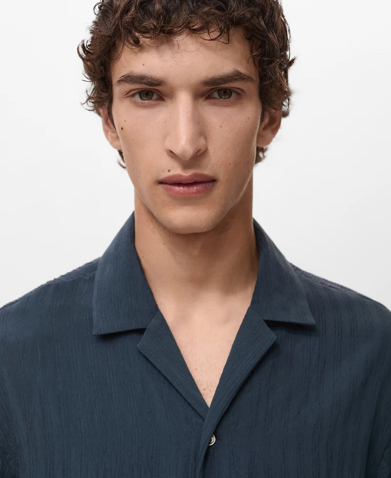 Mango Men's Striped Embroidered Shirt