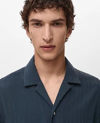 Mango Men's Striped Embroidered Shirt