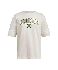 Adidas Women's Cream Miami Hurricanes Fashion Three-Stripes Oversized T-Shirt