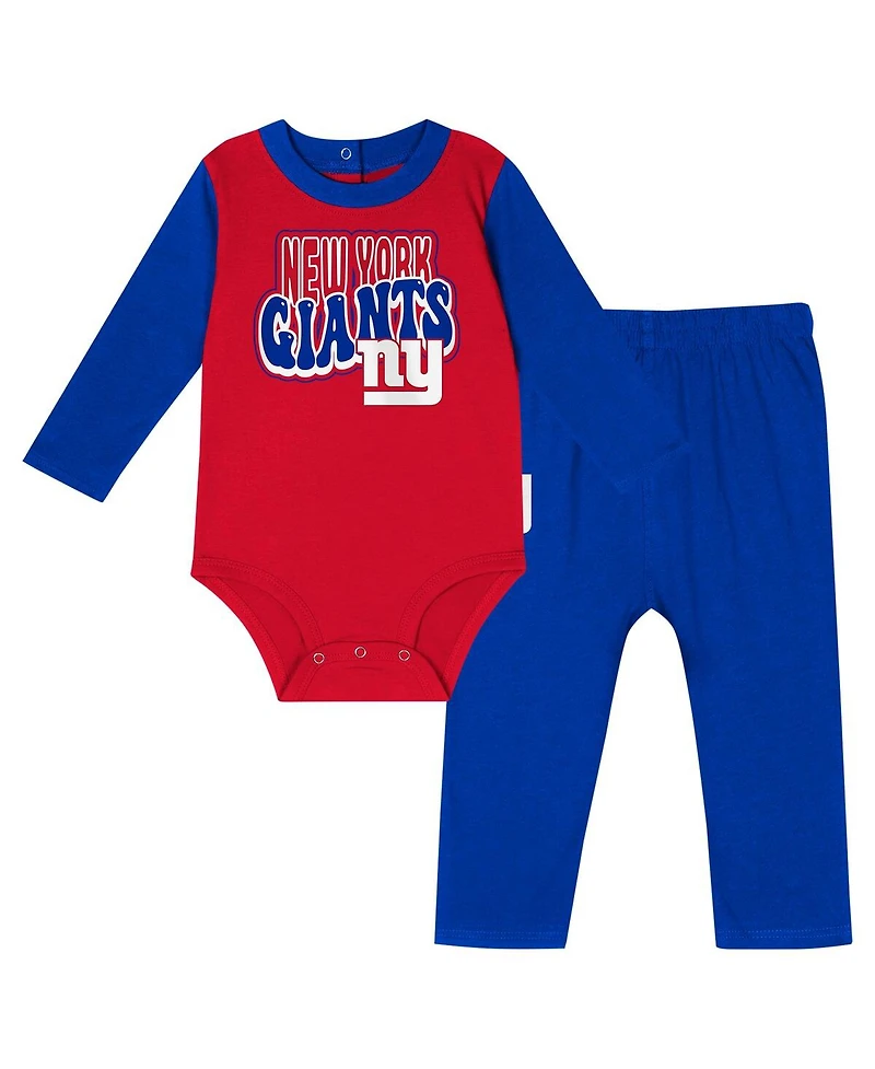 Outerstuff Baby Boys and Girls 2-Piece New York Giants Double Up Long Sleeve Bodysuit Pants Set