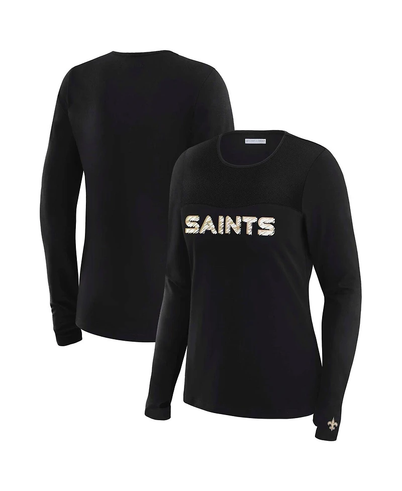 Wear by Erin Andrews x Gracie Women's Black New Orleans Saints Mesh Panel Long Sleeve T-Shirt