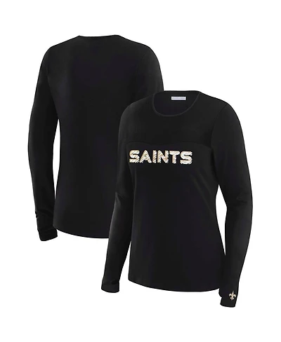 Wear by Erin Andrews x Gracie Women's Black New Orleans Saints Mesh Panel Long Sleeve T-Shirt