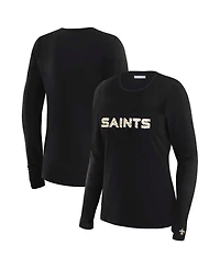 Wear by Erin Andrews x Gracie Women's Black New Orleans Saints Mesh Panel Long Sleeve T-Shirt