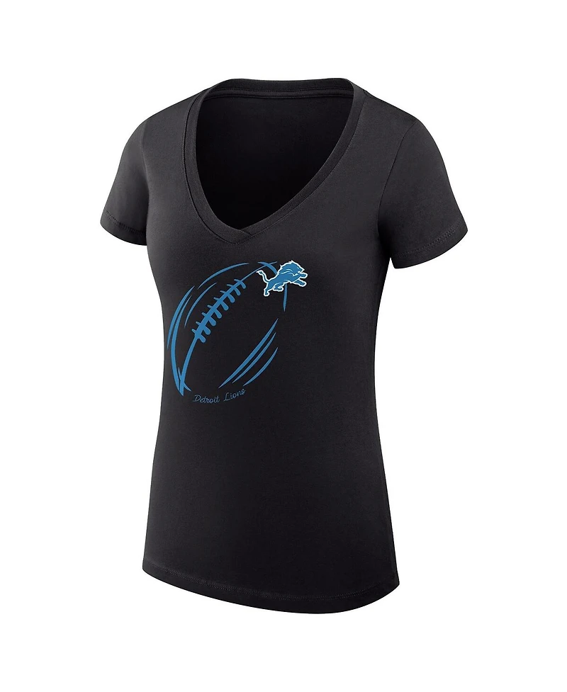 G-iii 4Her by Carl Banks Women's Black Detroit Lions Super-Slim Fit Lightweight Subtle Football V-Neck T-Shirt
