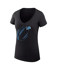 G-iii 4Her by Carl Banks Women's Black Detroit Lions Super-Slim Fit Lightweight Subtle Football V-Neck T-Shirt