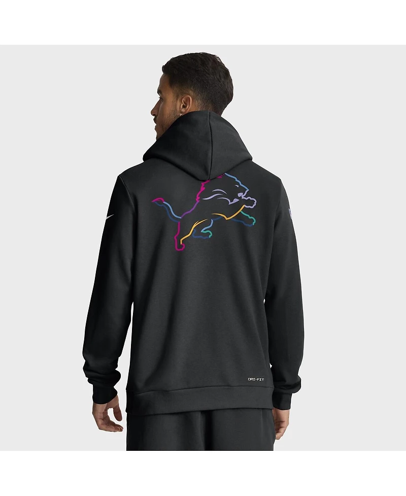 Nike Men's Black Detroit Lions 2025 Nfl Crucial Catch Sideline Standard Issue Dri-fit Hoodie