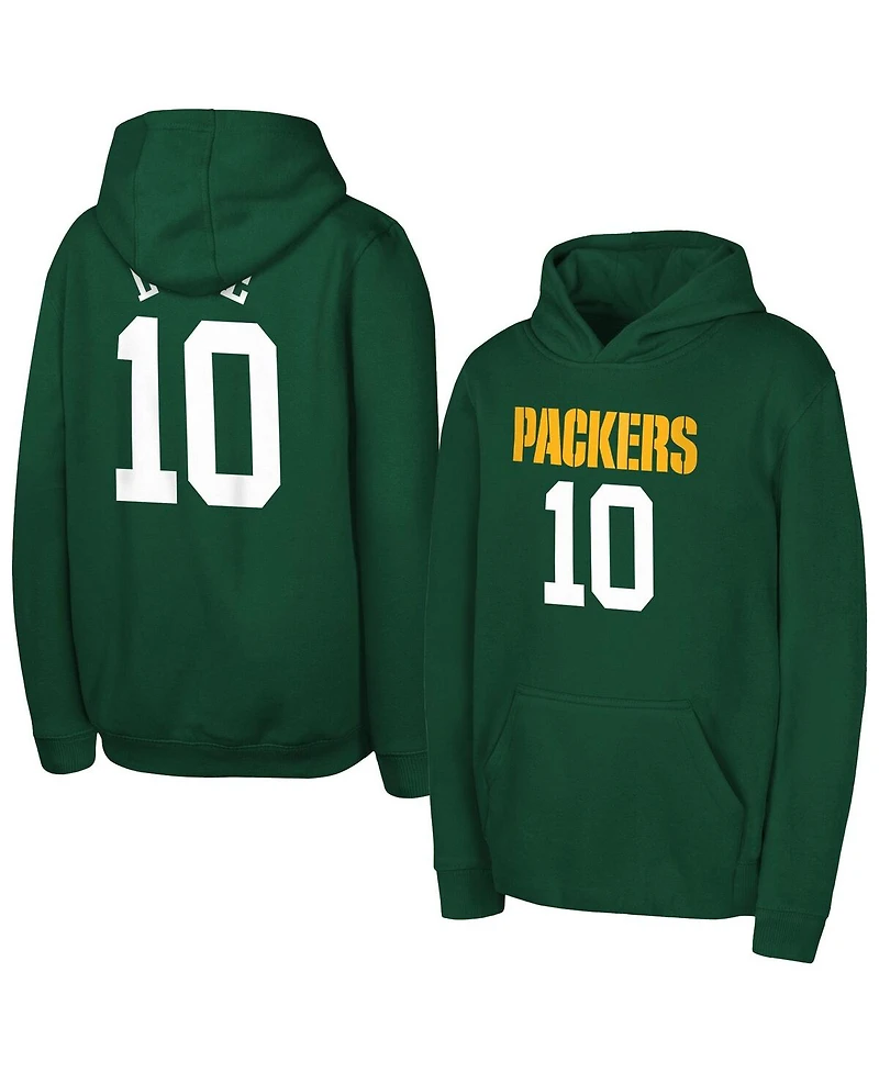 Outerstuff Big Boys and Girls Jordan Love Green Bay Packers Mainliner Player Name Number Hoodie