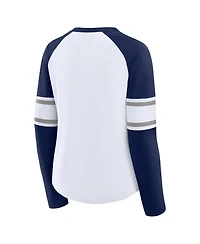 Fanatics Women's White/Navy New York Yankees Blitz Package Raglan Lace-Up V-Neck Long Sleeve T-Shirt