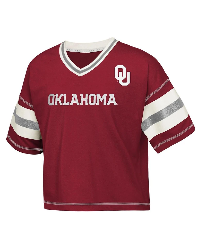 Outerstuff Big Girls Crimson Oklahoma Sooners Gridiron Jersey V-Neck T-Shirt