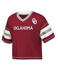 Outerstuff Big Girls Crimson Oklahoma Sooners Gridiron Jersey V-Neck T-Shirt