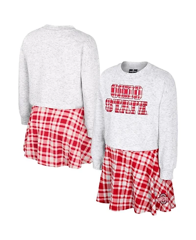 Colosseum Big Girls 2-Piece Gray Ohio State Buckeyes Marceline Plaid Skirt and Top Set