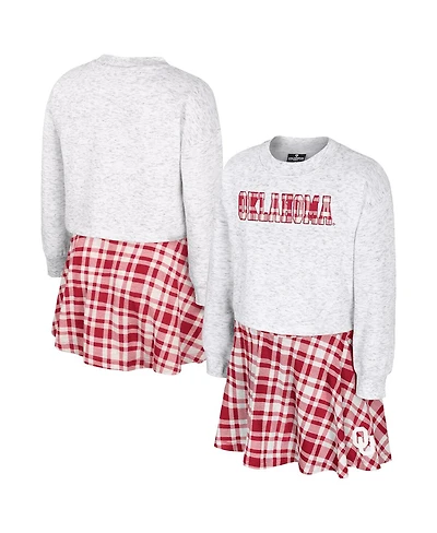 Colosseum Big Girls 2-Piece Gray Oklahoma Sooners Marceline Plaid Skirt and Top Set