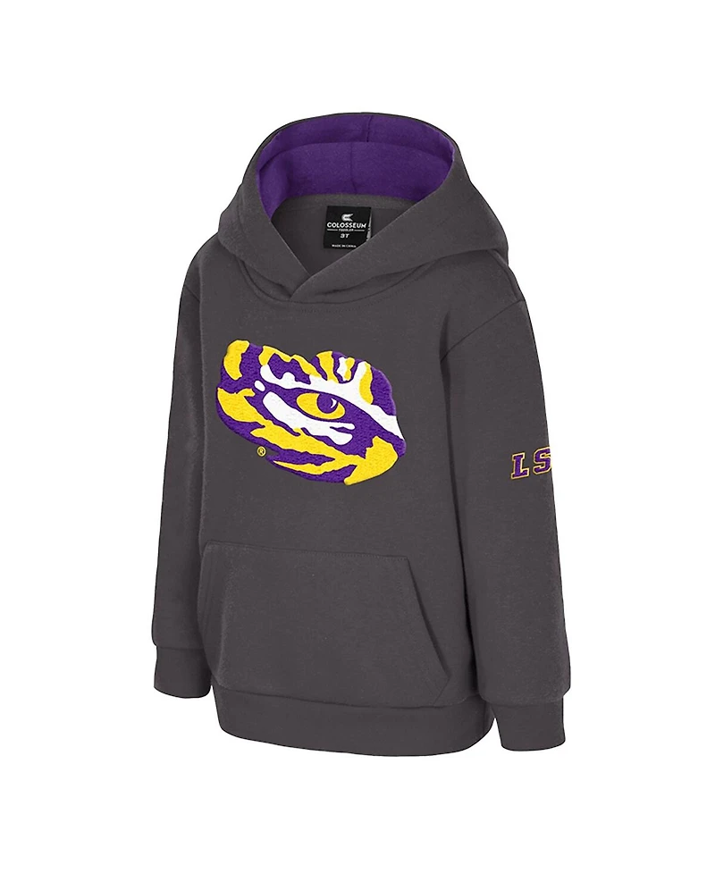 Colosseum Toddler Charcoal Lsu Tigers Big Logo Volume Fleece Pullover Hoodie