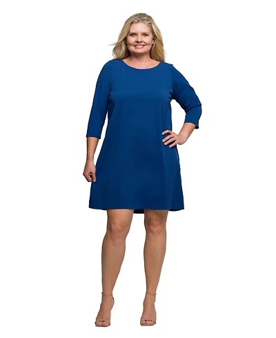 24seven Comfort Apparel Plus Three Quarter Sleeve A Line Knee Length Dress
