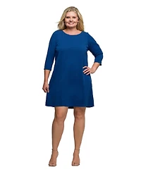 24seven Comfort Apparel Plus Three Quarter Sleeve A Line Knee Length Dress