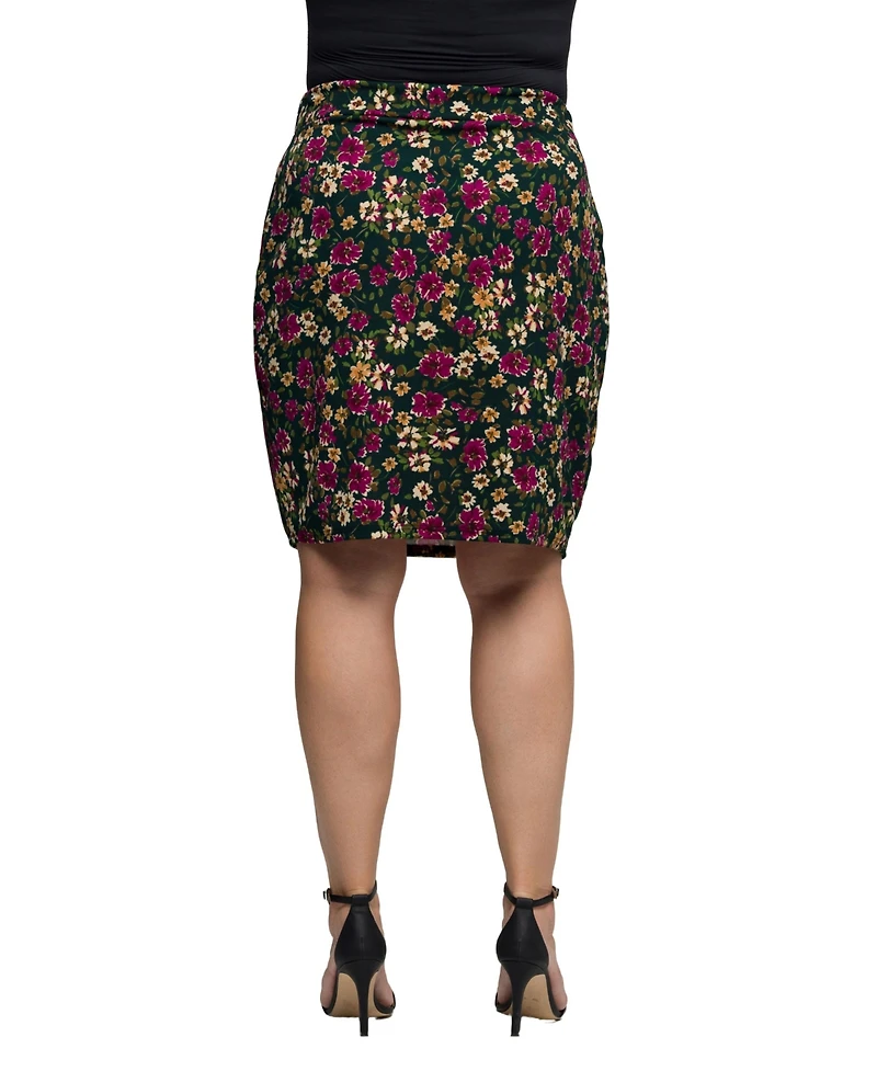 24seven Comfort Apparel Plus Floral Print Knee Length Pencil Skirt