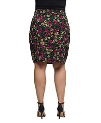 24seven Comfort Apparel Plus Floral Print Knee Length Pencil Skirt