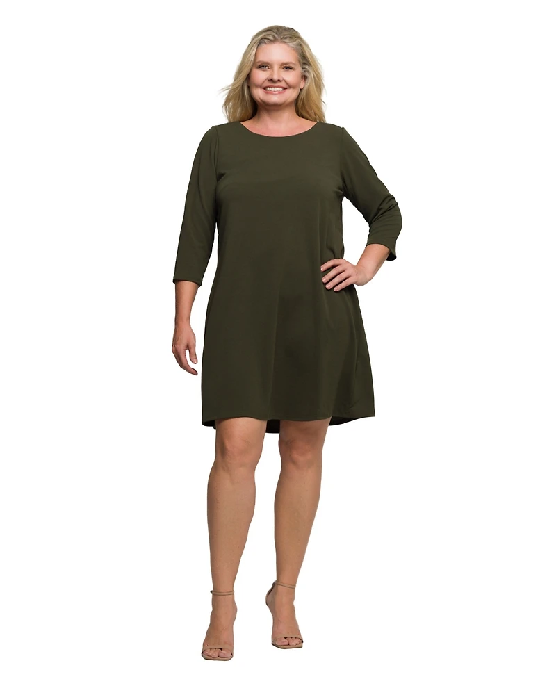 24seven Comfort Apparel Plus Three Quarter Sleeve A Line Knee Length Dress