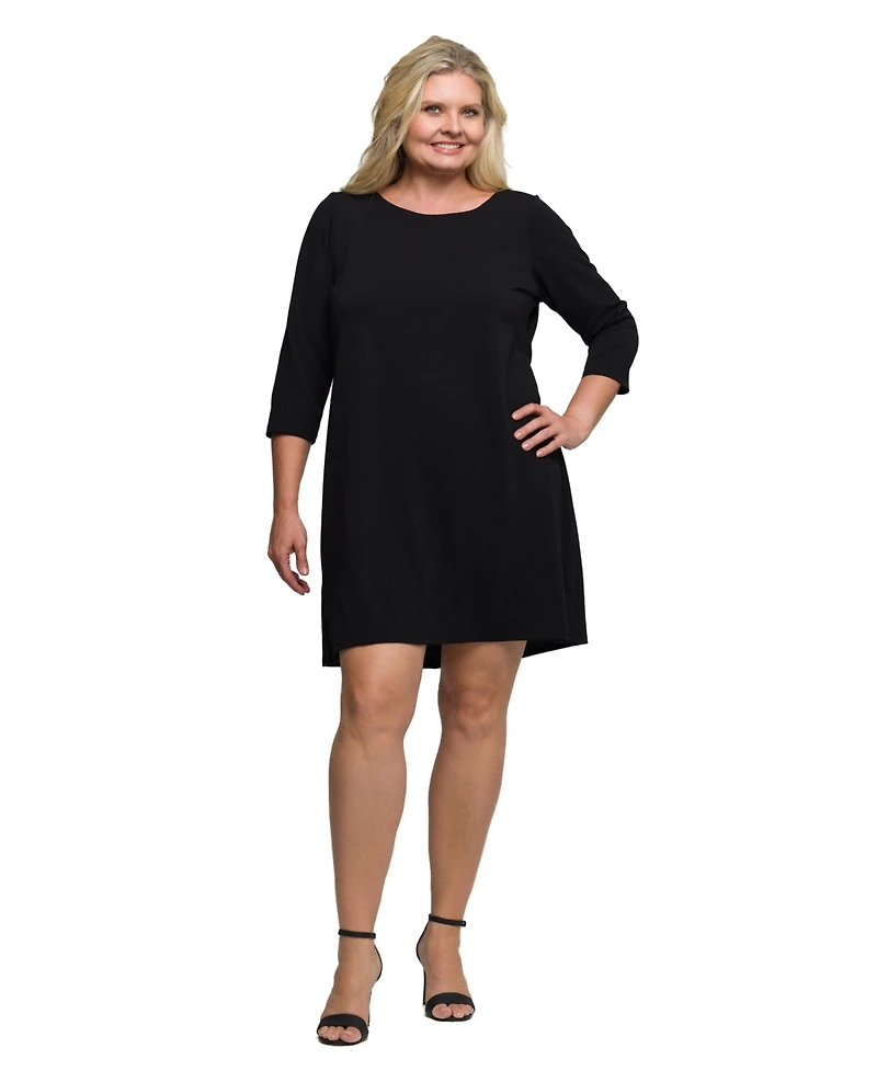 24seven Comfort Apparel Plus Three Quarter Sleeve A Line Knee Length Dress