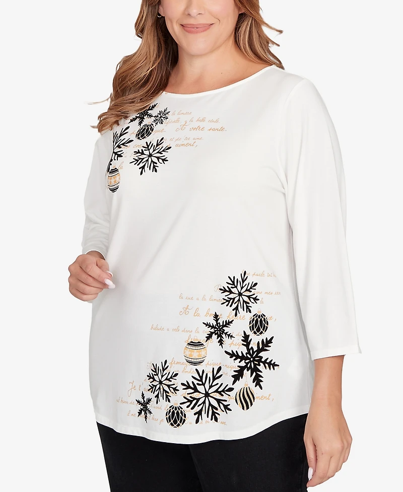 Ruby Rd. Plus Snowflake Script Knit Top