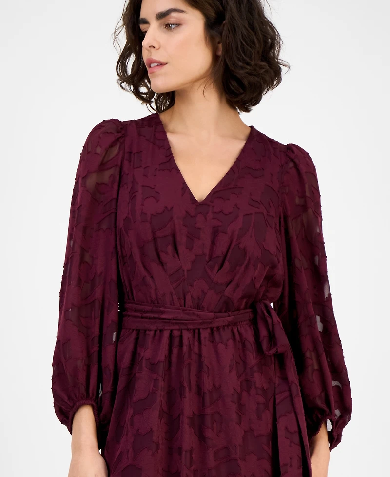 Anne Klein Women's Jacquard V-Neck 3/4-Sleeve Midi Dress