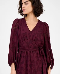 Anne Klein Women's Jacquard V-Neck 3/4-Sleeve Midi Dress