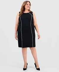 Kasper Plus Sleeveless Piped-Trim Sheath Dress