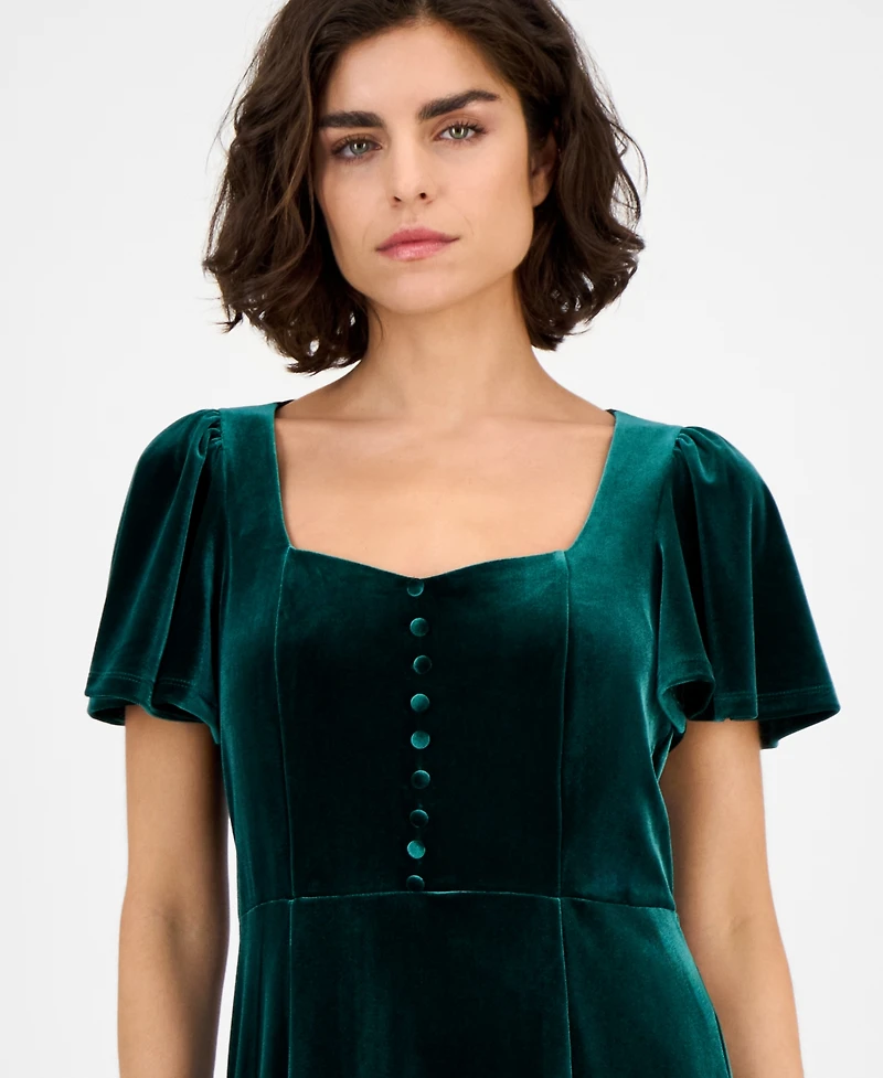 Anne Klein Women's Sweetheart-Neck Puff Sleeve Velvet Midi Dress