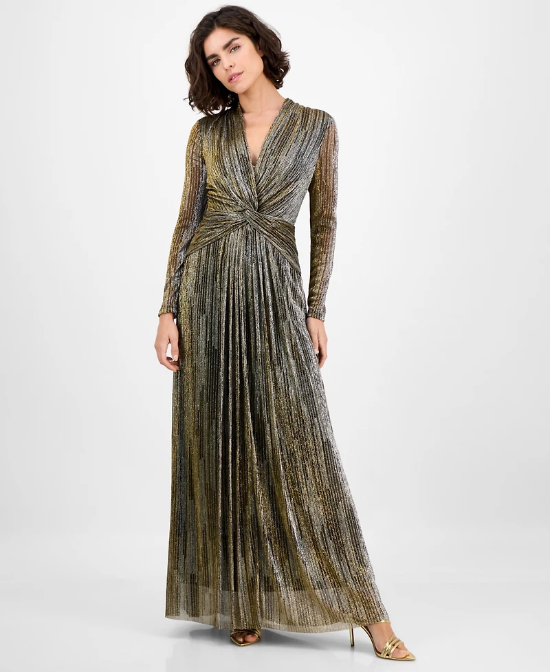 Anne Klein Women's Foil Knot-Front Long-Sleeve Dress