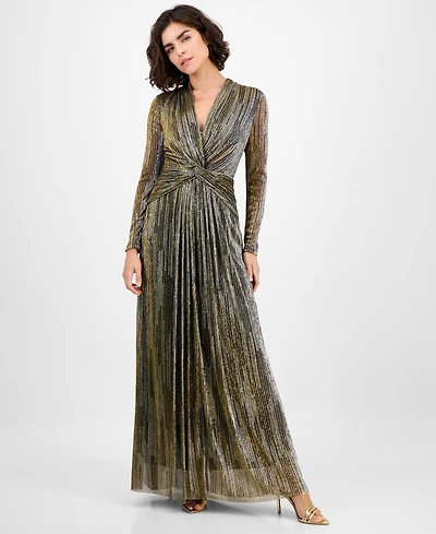 Anne Klein Women's Foil Knot-Front Long-Sleeve Dress