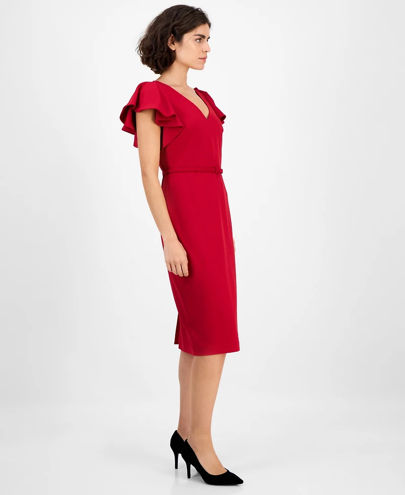 Anne Klein Women's V-Neck Ruffle-Sleeve Sheath Dress