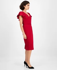 Anne Klein Women's V-Neck Ruffle-Sleeve Sheath Dress