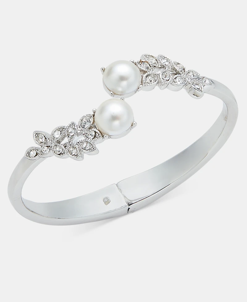 Charter Club Crystal & Imitation Pearl Bypass Bangle Bracelet, Macy's Exclusive