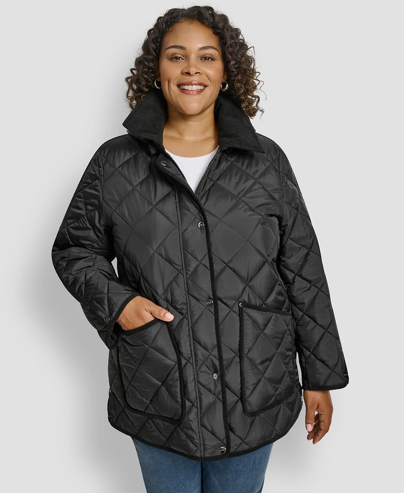 Dkny Plus Size Hooded Quilted Coat