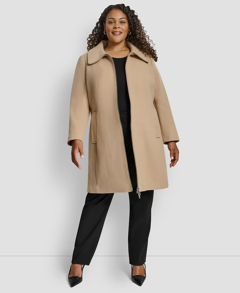Dkny Plus Belted Zip-Up Wool Coat