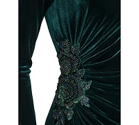 Eliza J Petite Side Ruched Long Sleeve Gown