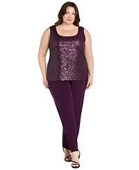 R & M Richards Plus Sequined Sleeveless Top, Open-Front Jacket Pants Set
