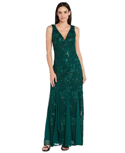 R & M Richards Petite Sequin Detail V-Neck Maxi Dress
