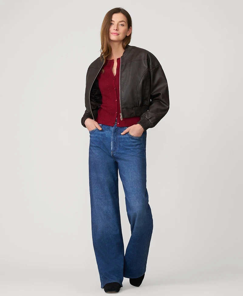 Cable & Gauge Women's Textured Rib Crewneck Cardigan