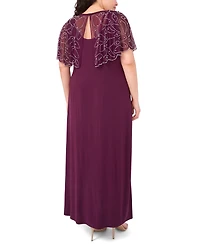 Msk Plus Round Neck Beaded Cape Maxi Dress