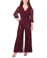 Msk Petite Mixed Media Surplice Neck Sequin Top