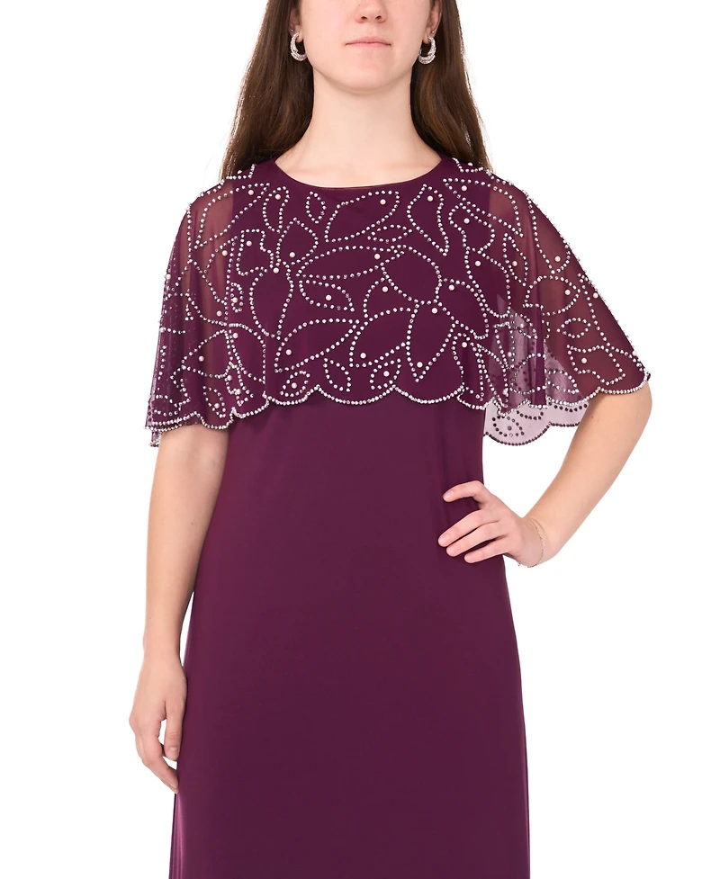 Msk Petite Round Neck Beaded Cape Maxi Dress