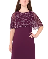 Msk Petite Round Neck Beaded Cape Maxi Dress