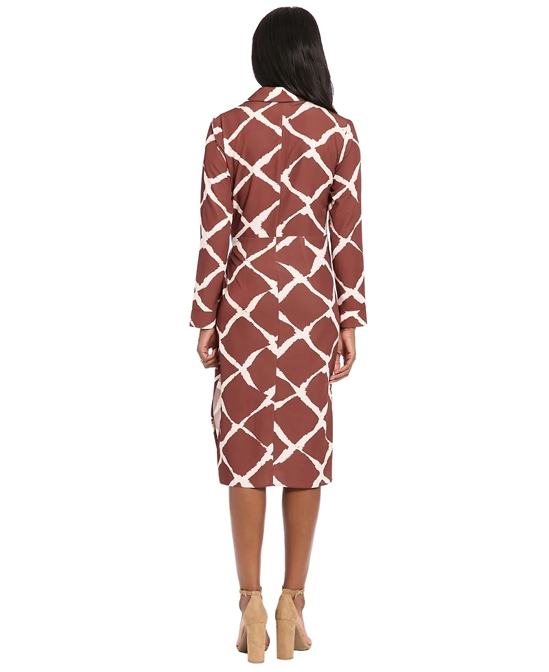 London Times Petite Long-Sleeve Sarong Skirt Midi Dress