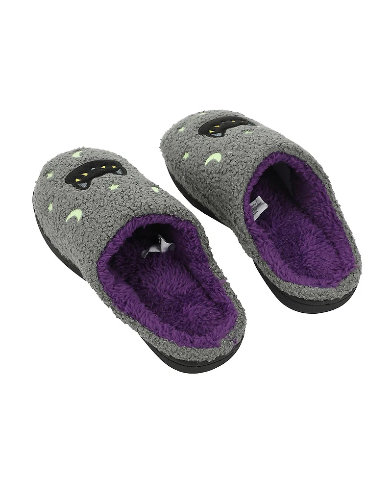 Generic Men's Halloween Black Cat Glow Moon & Stars Adult Gray Scuff Slippers-Large