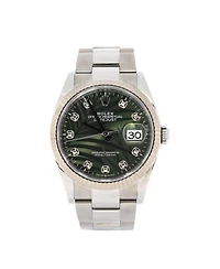 Pre-Owned Rolex Oyster Perpetual Datejust Palm Motif Automatic Watch in Stainless Steel and White Gold with Diamond Markers 36mm