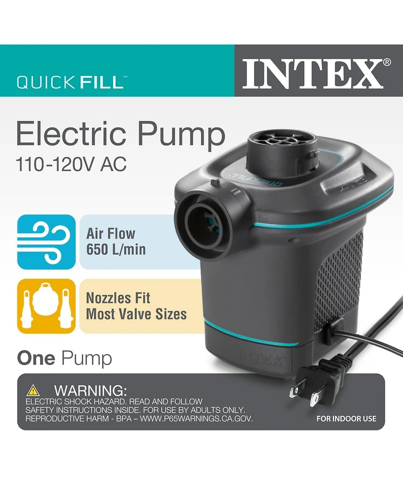 Intex 120V Quick Fill Ac Electric Air Pump w/ 3 Interconnected Nozzles (2 Pack)