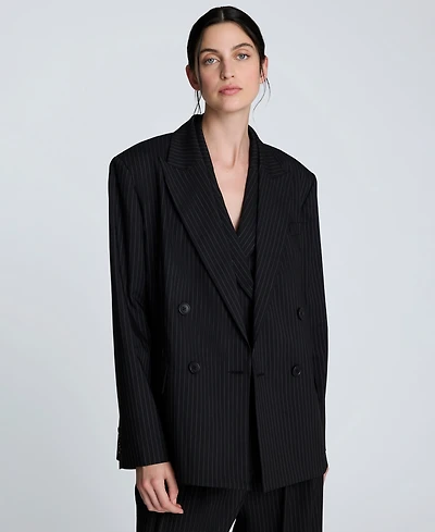 Kenneth Cole Juniors' Pinstripe Double-Breasted Boyfriend Jacket
