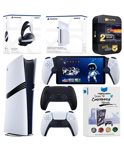 Sony PlayStation 5 Pro Digital Bundle with Disc Drive, Extra Controller, Pulse Elite Headset, Portal, MightySkins Voucher and 2 Year Exten