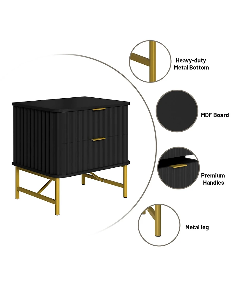 2-Drawer Nightstand with Metal Base